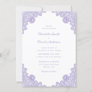 Elegant Lavender Floral Lace Wedding Invitation