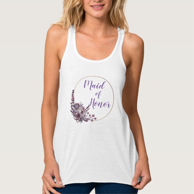 Elegant Lavender Floral Maid of Honor Tank Top (Front)