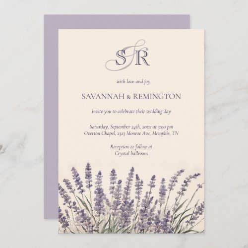 Elegant Lavender Floral Monogrammed Wedding Invitation