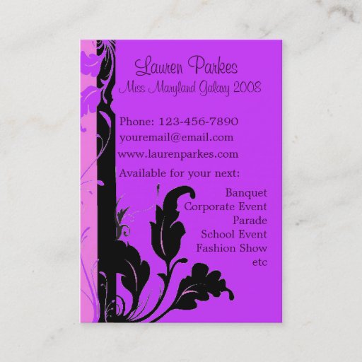 Customizable Elegant Lavender Floral Pageant Business Card