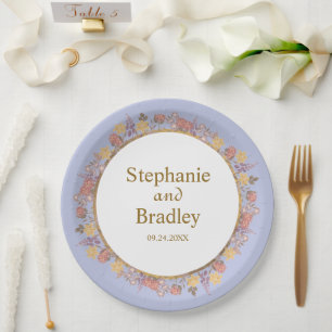Elegant Lavender Floral Personalized Wedding Paper Plates