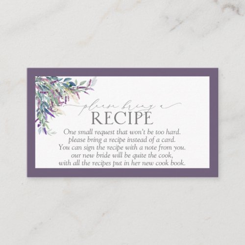 Elegant Lavender Floral Please Bring A Recipe Enclosure Card