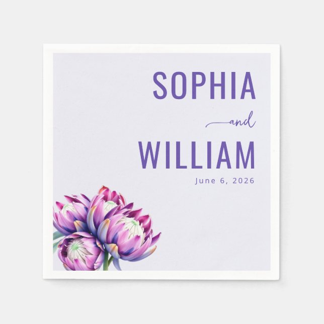 Elegant Lavender Floral Protea Napkins (Front)