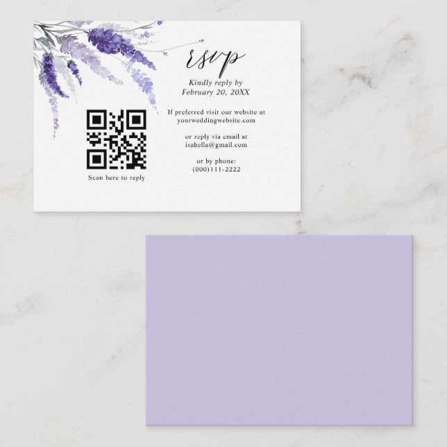 Elegant Lavender Floral QR Code Lilac Wedding RSVP Enclosure Card (Front/Back)