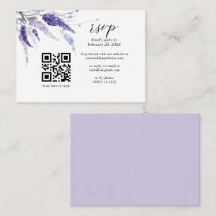 Elegant Lavender Floral QR Code Lilac Wedding RSVP Enclosure Card
