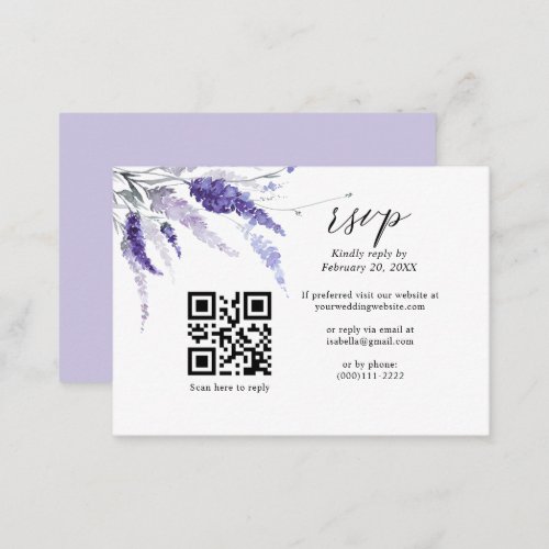 Elegant Lavender Floral QR Code Lilac Wedding RSVP Enclosure Card