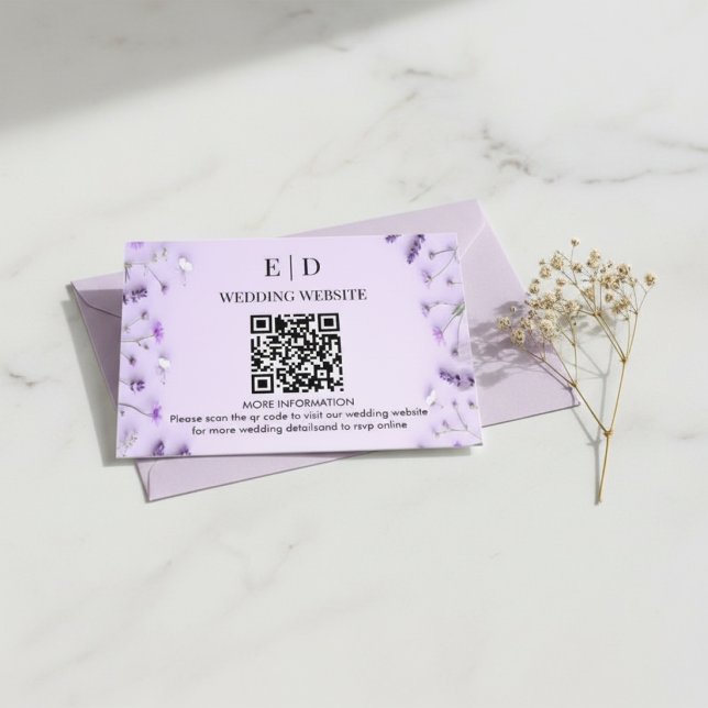 Elegant Lavender Floral QR Code Wedding Enclosure Card (Creator Uploaded)