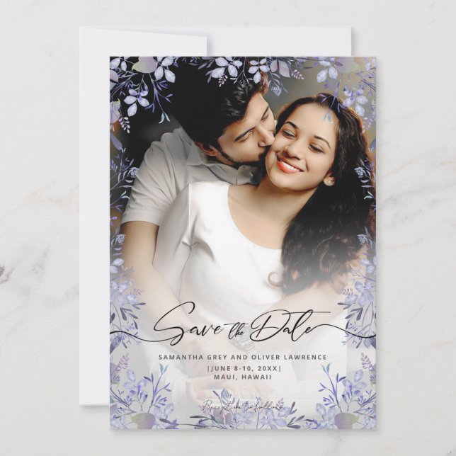 Elegant Lavender Floral Save the Date Card (Front)