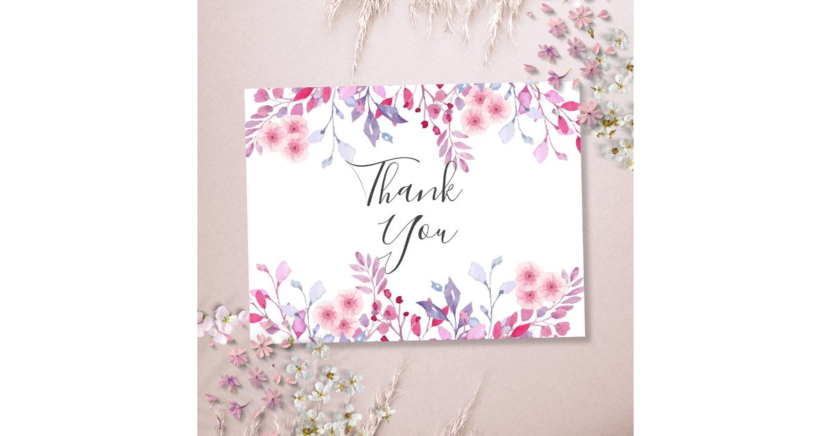 Elegant Lavender Floral Script Thank You Postcard | Zazzle
