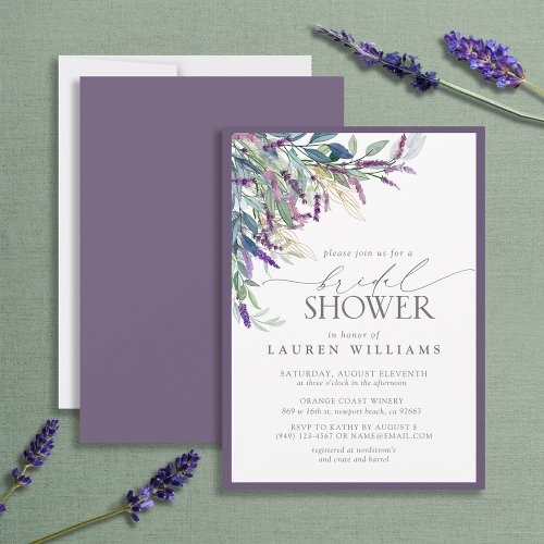 Elegant Lavender Floral Watercolor Bridal Shower Invitation