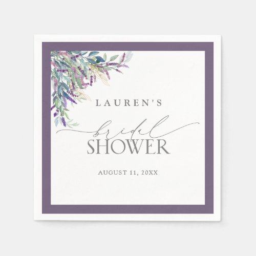 Elegant Lavender Floral Watercolor Bridal Shower Napkins