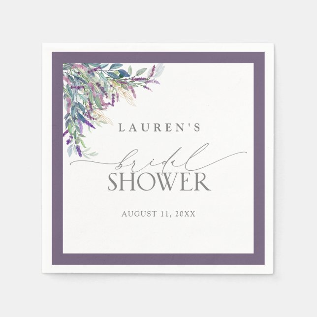 Elegant Lavender Floral Watercolor Bridal Shower Napkins (Front)