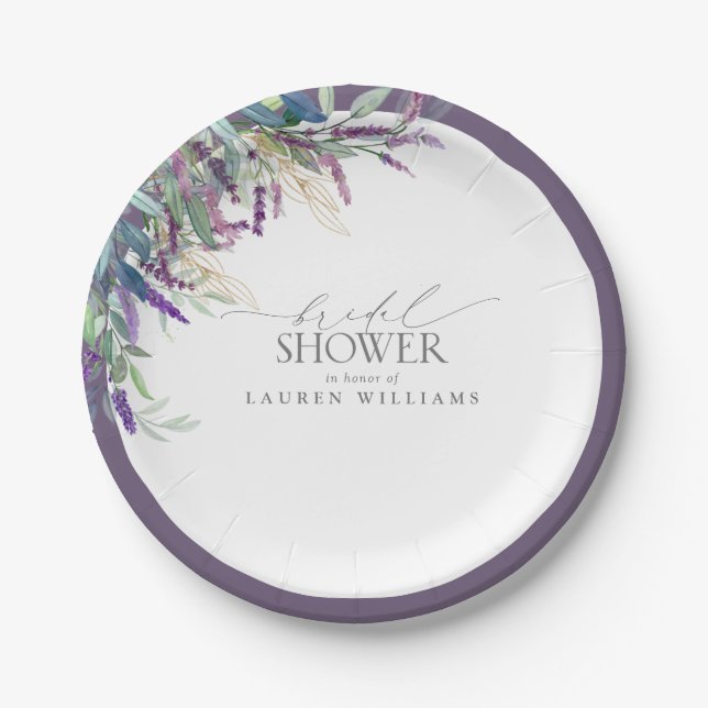 Elegant Lavender Floral Watercolor Bridal Shower Paper Plates (Front)