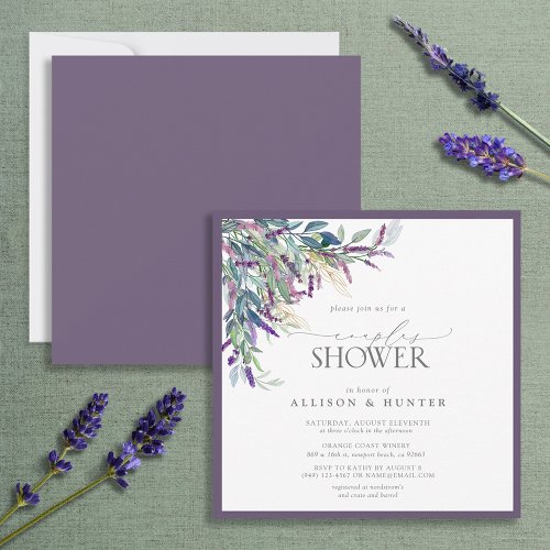 Elegant Lavender Floral Watercolor Couples Shower Invitation