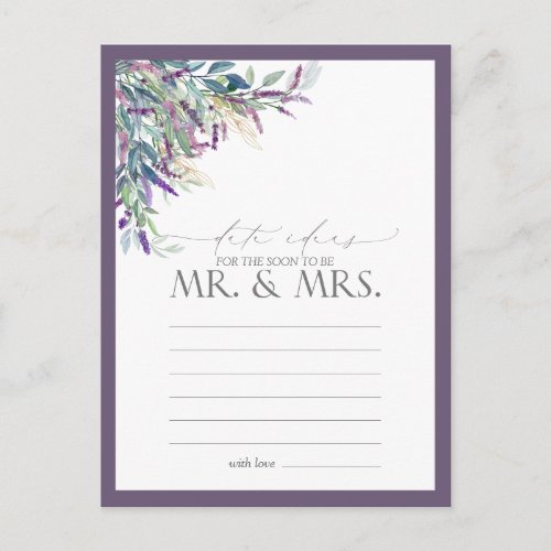 Elegant Lavender Floral Watercolor Date Ideas Postcard