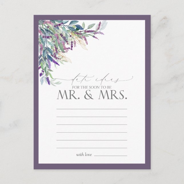 Elegant Lavender Floral Watercolor Date Ideas Postcard (Front)