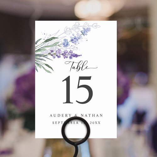 Elegant Lavender Floral Watercolor Wedding Table Number