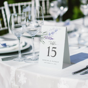 Elegant Lavender Floral Watercolor Wedding Table Tent