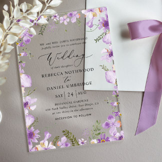 Elegant Lavender Floral Wedding Acrylic Invitations