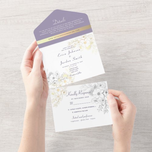 Elegant Lavender Floral Wedding All In One Invitation