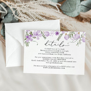 Elegant Lavender Floral Wedding Details  Enclosure Card