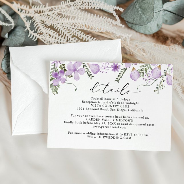 Elegant Lavender Floral Wedding Details  Enclosure Card (Creator Uploaded)