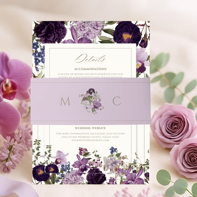 Elegant Lavender Floral Wedding Invitation Belly Band (Creator Uploaded)