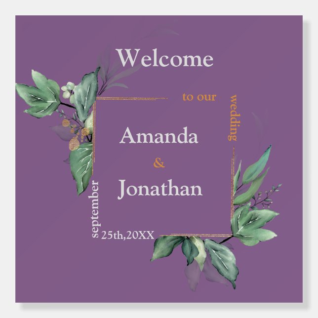 Elegant Lavender Floral Wedding Reception Sign (Front)