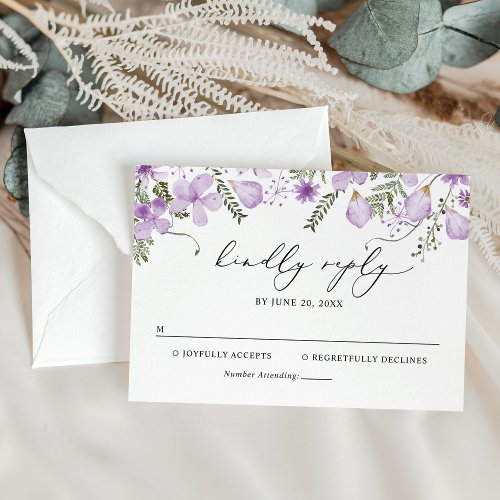 Elegant Lavender Floral Wedding RSVP Card