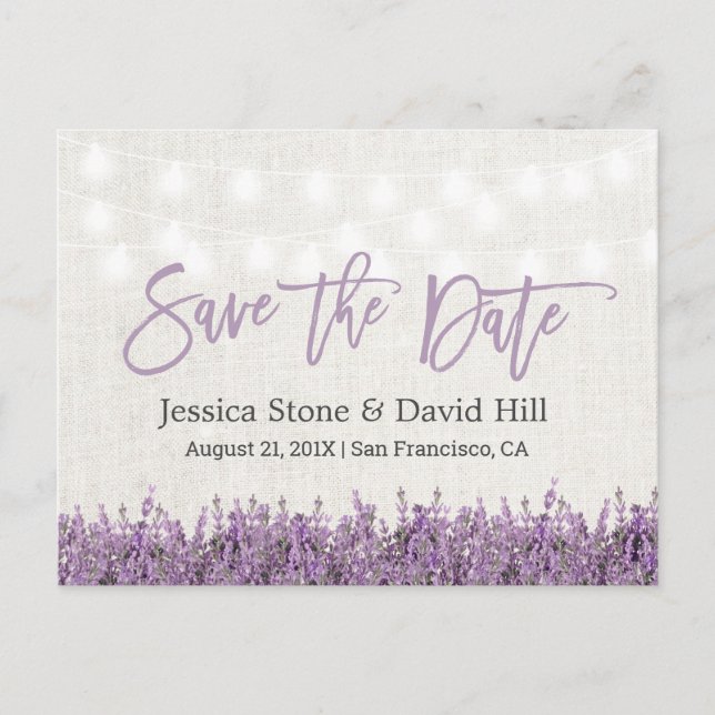 Elegant Lavender Floral Wedding Save the Date Announcement Postcard (Front)