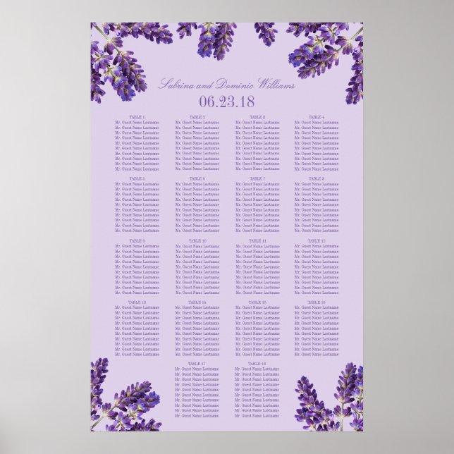 Elegant Lavender Floral Wedding Seating Poster (Front)