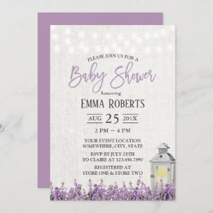Elegant Lavender Floral White Lantern Baby Shower Invitation