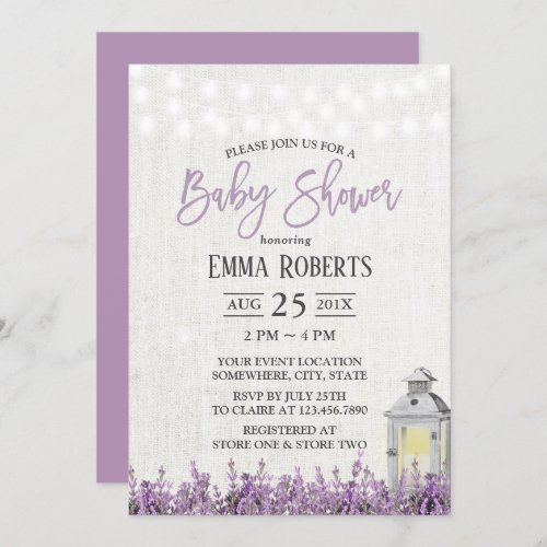 Elegant Lavender Floral White Lantern Baby Shower Invitation