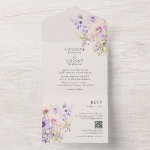 Elegant Lavender Floral Wildflowers QR RSVP All In One Invitation
