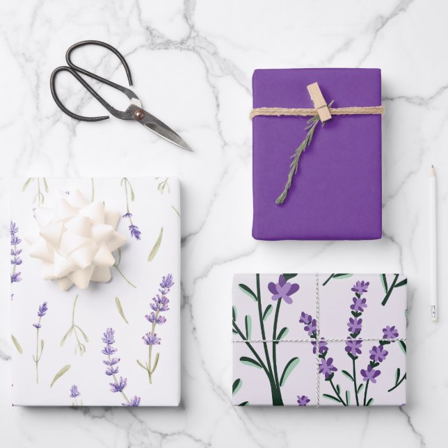Elegant Lavender Floral Wrapping Paper Sheets (Front)