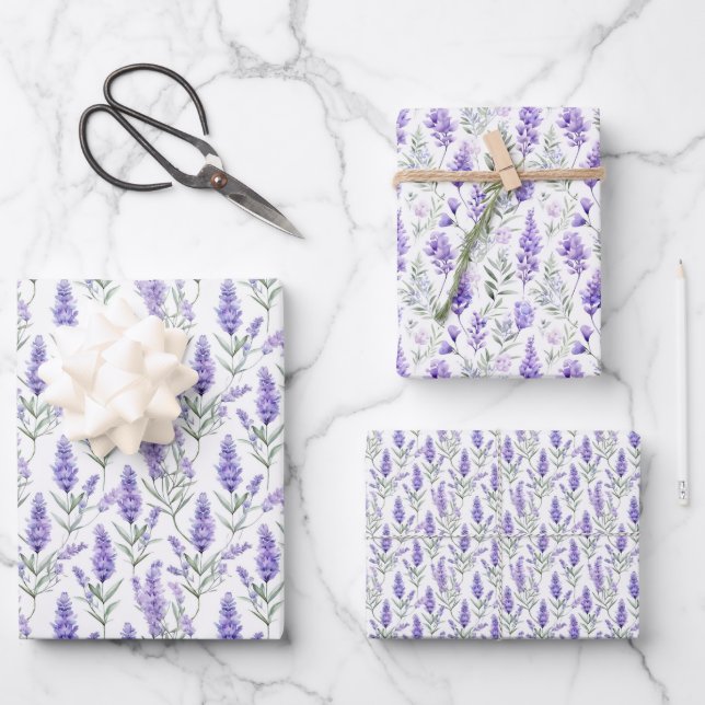 Elegant Lavender Floral Wrapping Paper Sheets (Front)