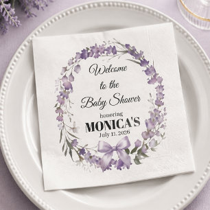 Elegant Lavender Floral Wreath Baby Shower Napkins