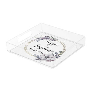 Elegant Lavender Floral Wreath Wedding Acrylic Tray