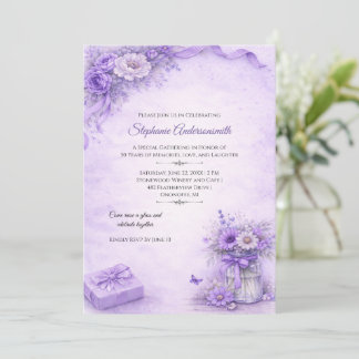 Elegant Lavender Flowers Birthday Party | Invitation