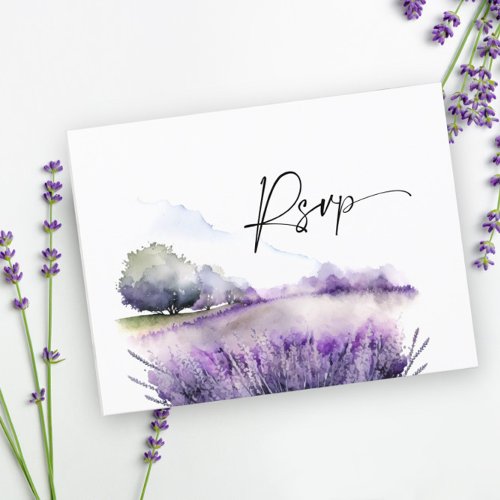 Elegant Lavender Flowers Field Wedding RSVP Postcard