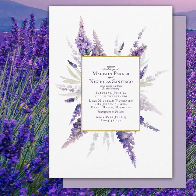 Elegant Lavender Flowers Floral Watercolor Wedding Invitation | Zazzle