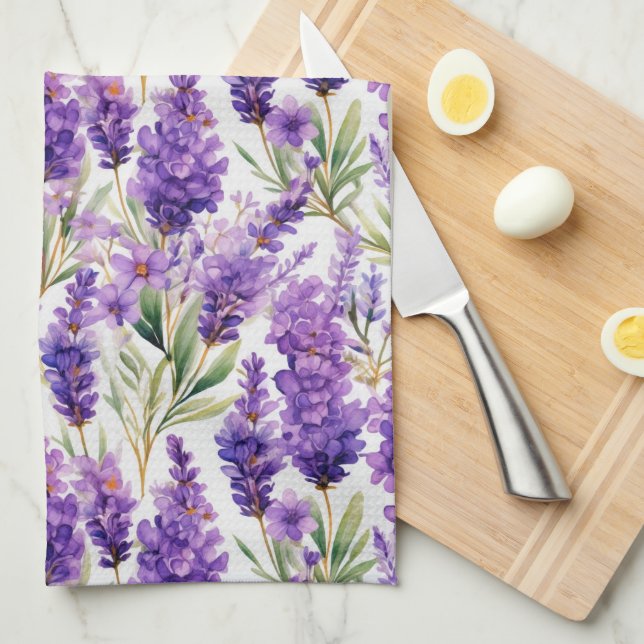 Elegant Lavender Flowers Kitchen Towel (Quarter Fold)