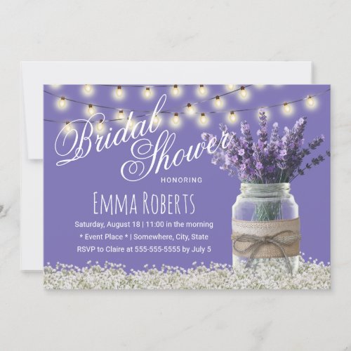 Elegant Lavender Flowers Mason Jar Bridal Shower Invitation