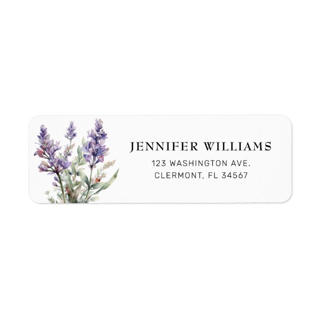 Elegant Lavender Flowers Return Address Labels (Front)