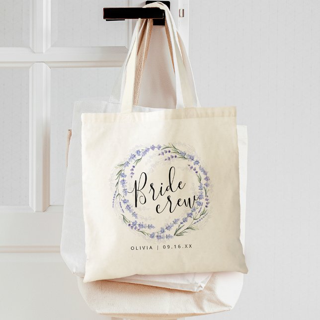 Elegant Lavender Flowers Wreath Bride Crew Tote Bag (Creator Uploaded)