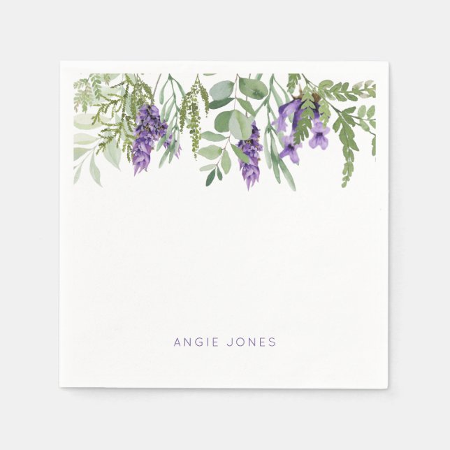 Elegant Lavender Foliage Cocktail  Napkins (Front)