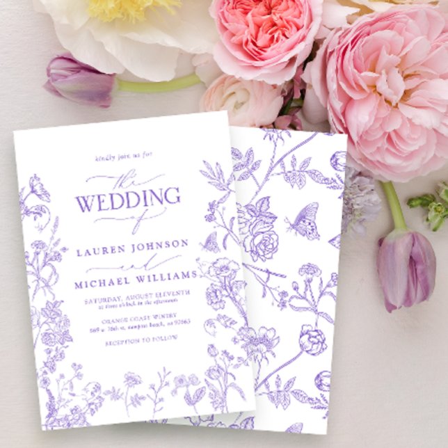 Elegant Lavender French Chinoiserie Floral Wedding Invitation (Creator Uploaded)