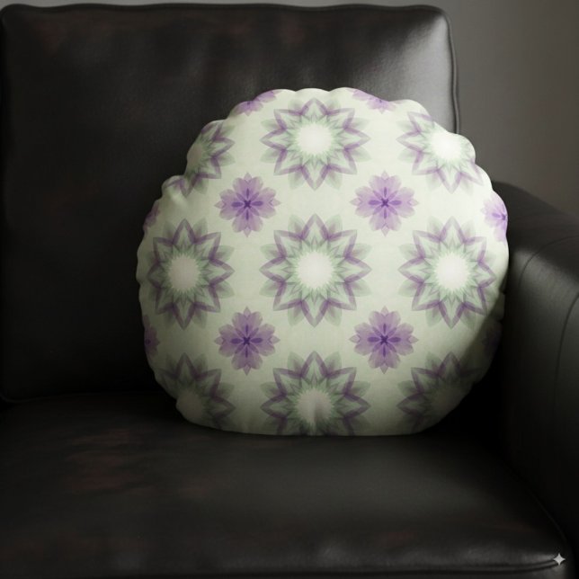 Elegant Lavender Geometric Floral Pattern  Round Pillow (Creator Uploaded)