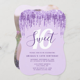 Elegant lavender glitter drips sweet sixteen invitation