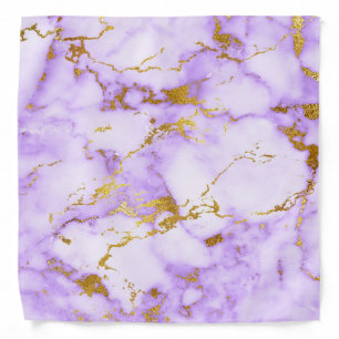 Elegant Lavender Gold Faux Metallic Marble Pattern Bandana